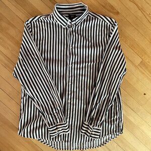 H&M Black And White Striped Long Sleeve Button-Down Shirt Large Reg. Fit